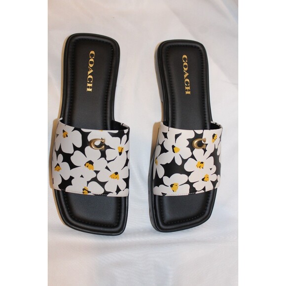 $125 COACH Womens Florence‎ Printed C Lug-Sole Slip-On Slide Flat Sandals Black - Picture 7 of 7